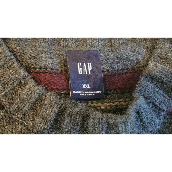 GAP 100% Lamb's Wool Men's Gray/Red Striped Round Neck Pullover Size XL-XXL # 15 - Picture 6 of 11